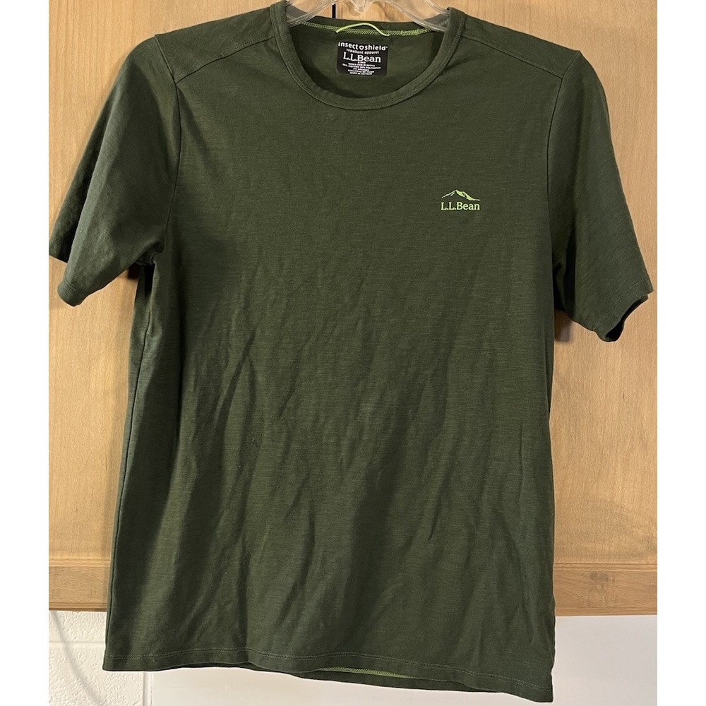 LL‎ Bean T-Shirt Mens Small Green Insect Shield Short Sleeve Cotton Blend 521718